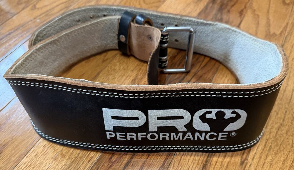 Pro Performance Leather Weightlifting Belt Padded Back Support Double Prong L